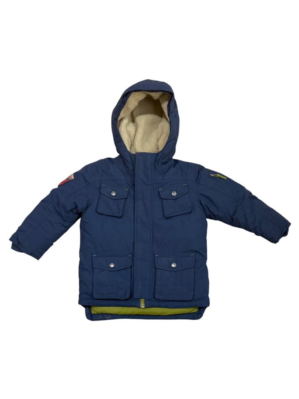 Lands End Kids Boys Size 4 Hooded Coat Navy Sherpa Lined Down Jacket Grow A long
